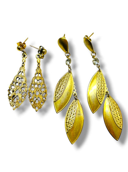 2 Pair Vintage Goldtone Post Pierced Earrings Dangle Drop 1.5-2.75"