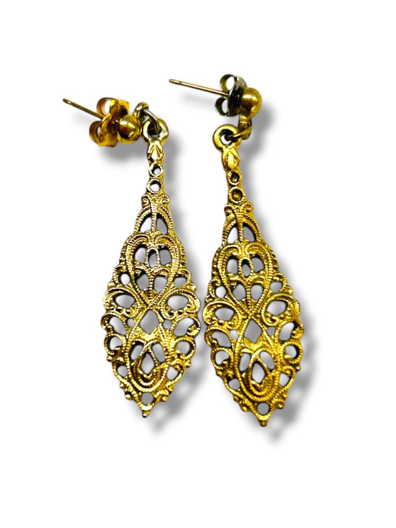 2 Pair Vintage Goldtone Post Pierced Earrings Dangle Drop 1.5-2.75"