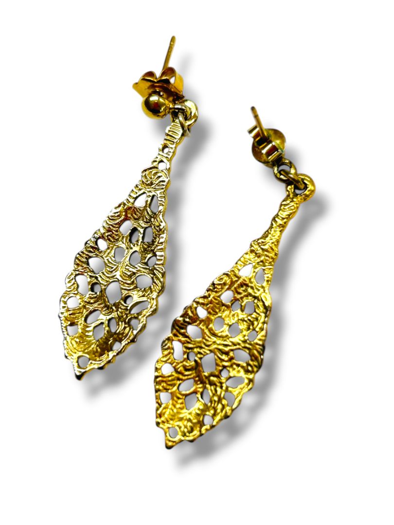2 Pair Vintage Goldtone Post Pierced Earrings Dangle Drop 1.5-2.75"