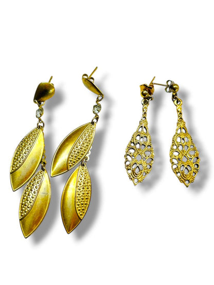 2 Pair Vintage Goldtone Post Pierced Earrings Dangle Drop 1.5-2.75"