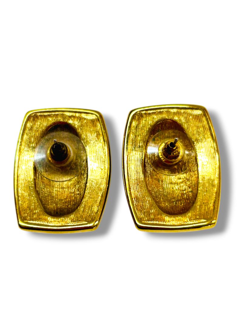 2 Pair Vintage Post Pierced Earrings Goldtone Enameled Black 1.2" Entwined Hoop 1"