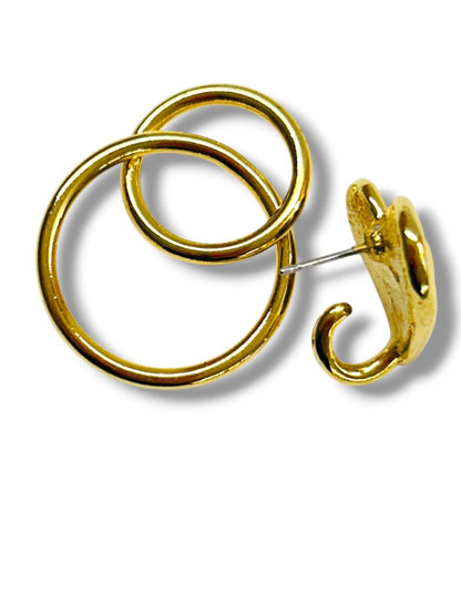 2 Pair of Goldtone Post Pierced Earrings Avon Heart Circle Hoop 1.25-1.5" Drop