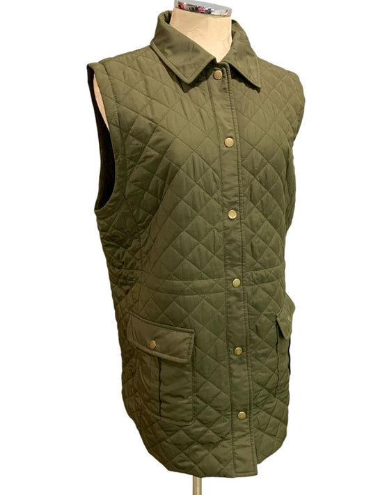 Size Large Talbots Womens Army Green Tunic Length Quilted Vest