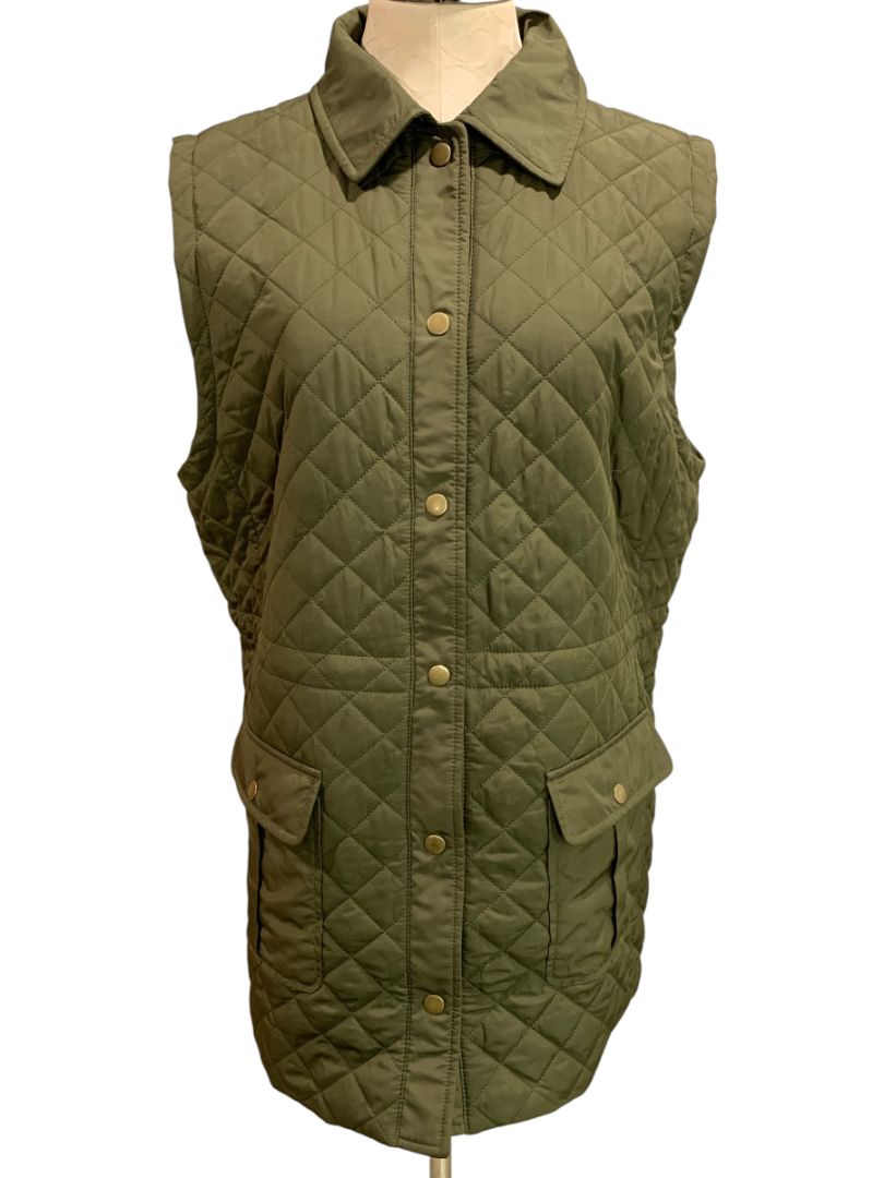 Size Large Talbots Womens Army Green Tunic Length Quilted Vest