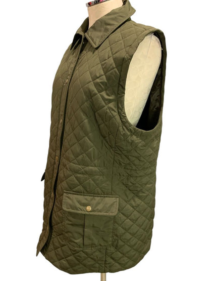 Size Large Talbots Womens Army Green Tunic Length Quilted Vest