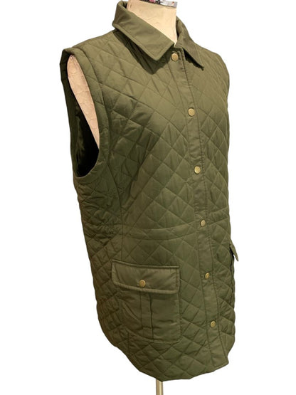 Size Large Talbots Womens Army Green Tunic Length Quilted Vest
