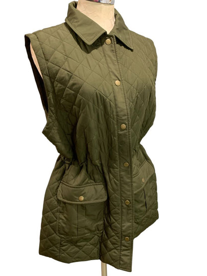 Size Large Talbots Womens Army Green Tunic Length Quilted Vest