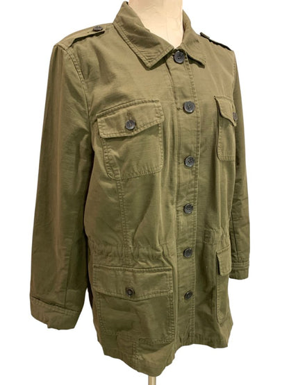 Size XL Talbots Womens Army Green Safari Jacket Button Up