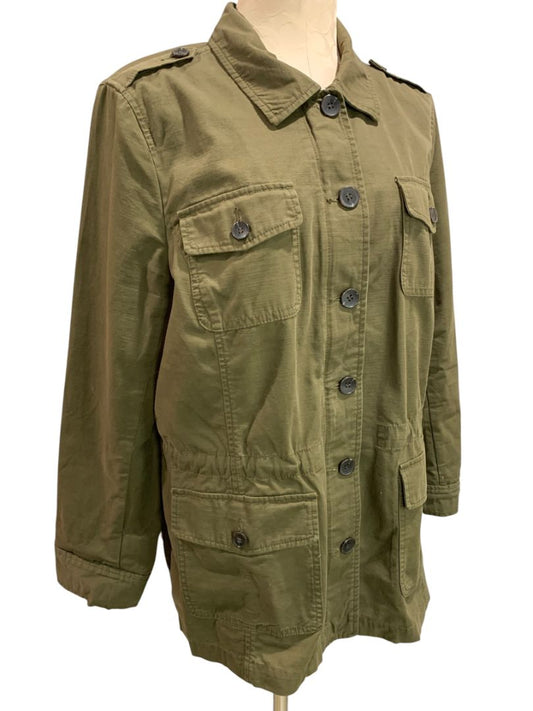 Size XL Talbots Womens Army Green Safari Jacket Button Up