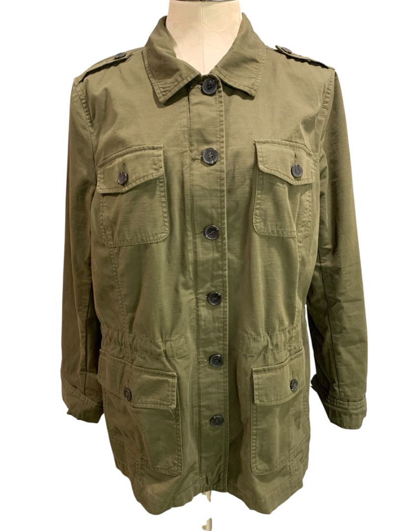 Size XL Talbots Womens Army Green Safari Jacket Button Up