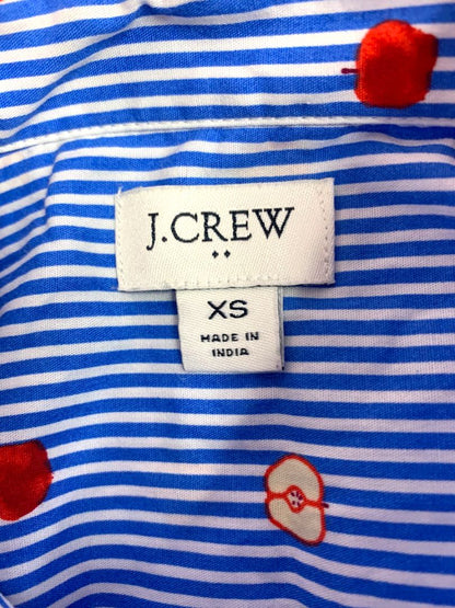 Size XS J.Crew Womens Cotton Poplin Button Up Shirt Apple Print Striped BK577