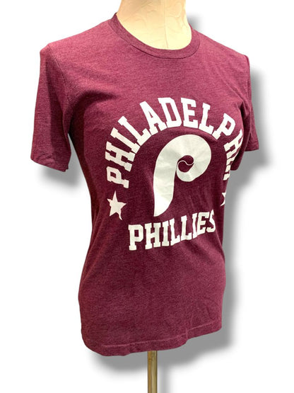 Size XS Womens Philadelphia Phillies Tshirt Heathered Burgundy