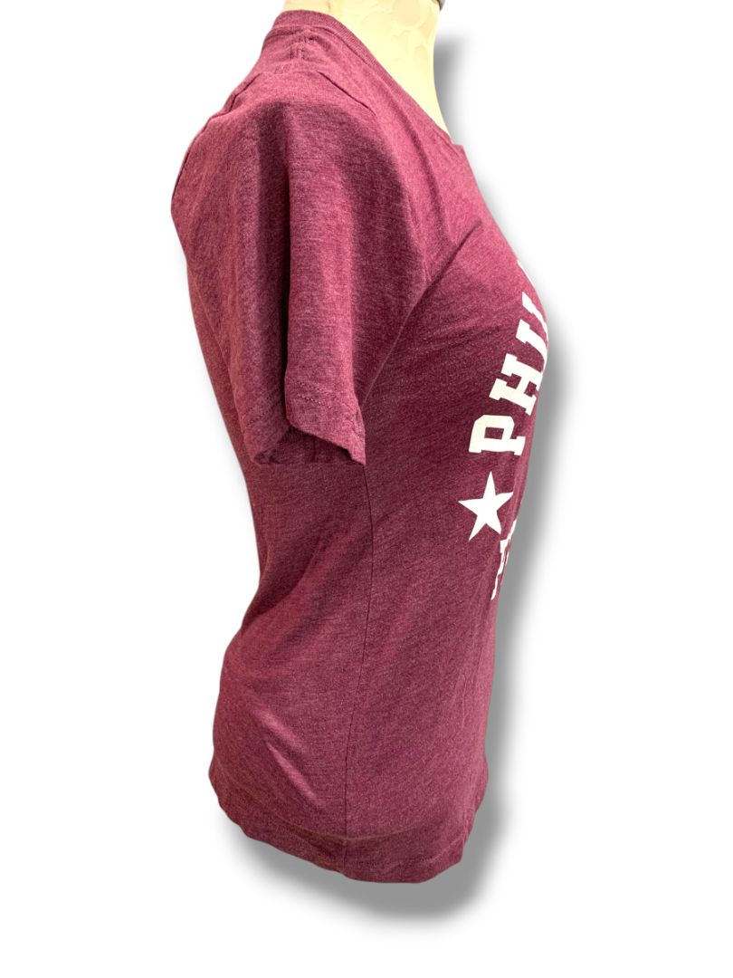 Size XS Womens Philadelphia Phillies Tshirt Heathered Burgundy