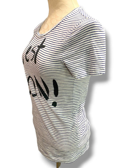 Size XS J.Crew Womens Blue White Striped Tshirt C'est Bon!