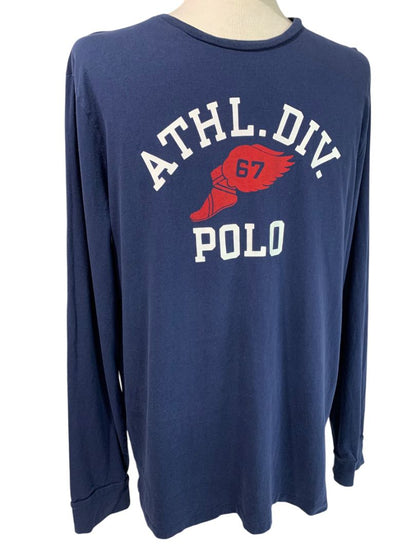 Large Polo Ralph Lauren Mens Long Sleeve Tshirt Navy Blue Athl Div