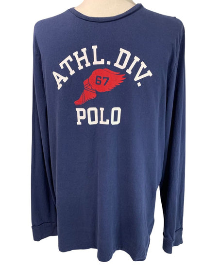 Large Polo Ralph Lauren Mens Long Sleeve Tshirt Navy Blue Athl Div