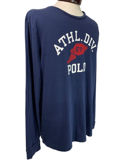 Large Polo Ralph Lauren Mens Long Sleeve Tshirt Navy Blue Athl Div