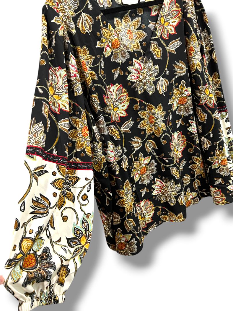 4X Belle Boho Kim Gravel Womens Plus Size Print Popover Blouse Shirt