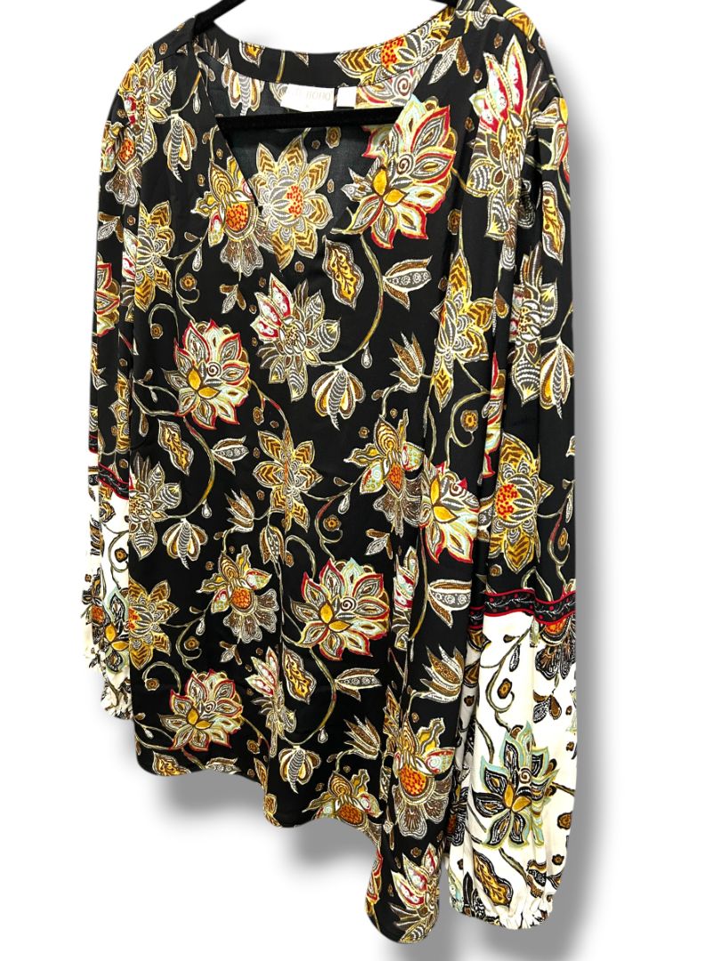 4X Belle Boho Kim Gravel Womens Plus Size Print Popover Blouse Shirt