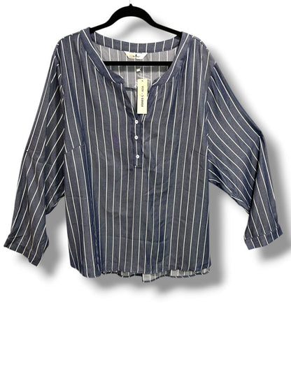 4X Agnes Orinda New Womens Plus Size Blue White Stripe Pullover Shirt