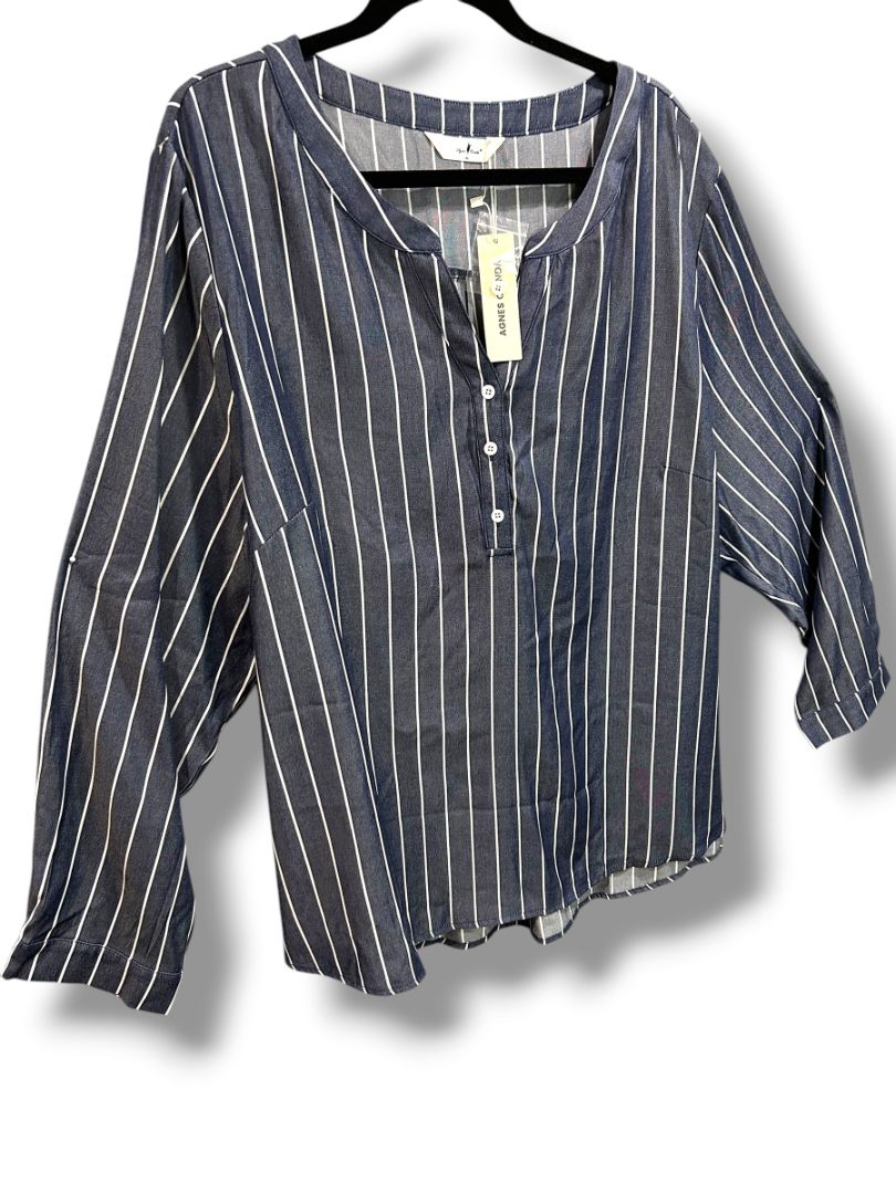 4X Agnes Orinda New Womens Plus Size Blue White Stripe Pullover Shirt