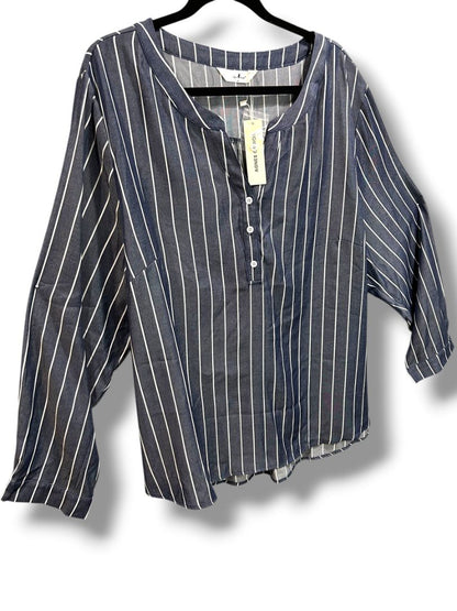 4X Agnes Orinda New Womens Plus Size Blue White Stripe Pullover Shirt
