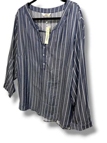 4X Agnes Orinda New Womens Plus Size Blue White Stripe Pullover Shirt