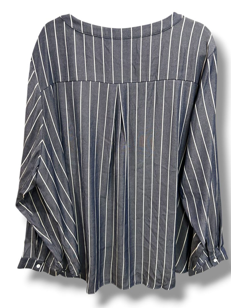4X Agnes Orinda New Womens Plus Size Blue White Stripe Pullover Shirt