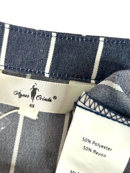 4X Agnes Orinda New Womens Plus Size Blue White Stripe Pullover Shirt