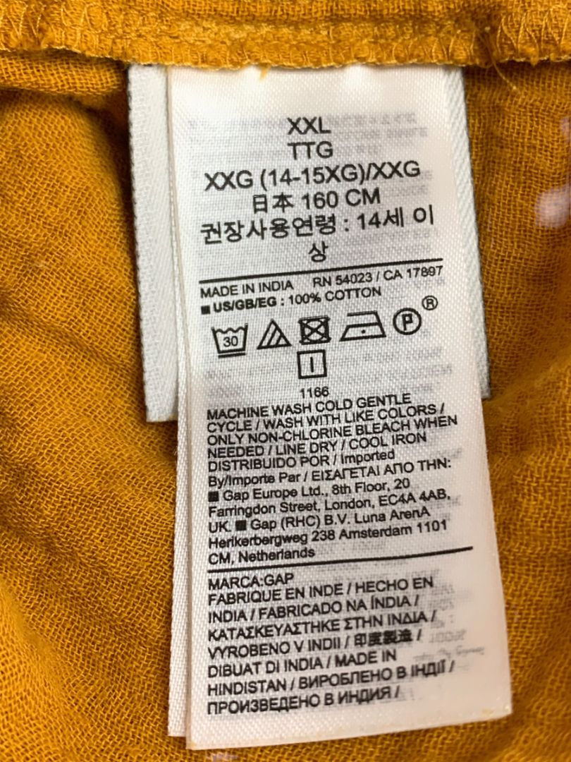 Size XXL Gap Kids Girls Mustard Yellow Cotton Gauzy Blouse Shirt
