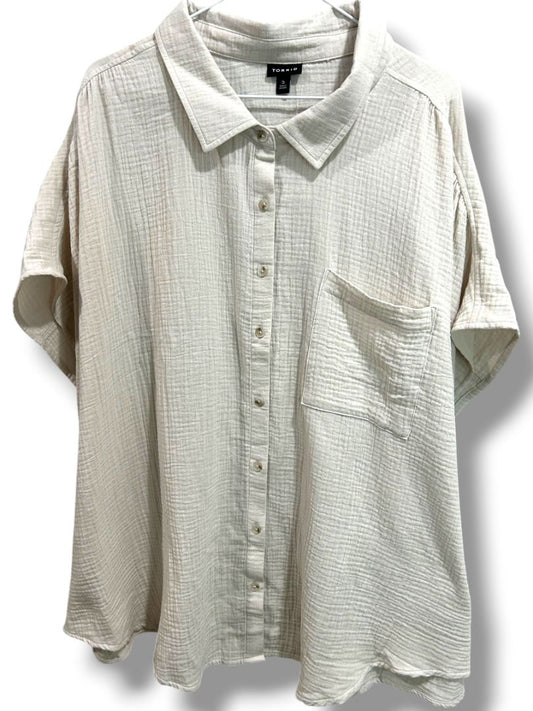5X Torrid New Womens Plus Size  Short Sleeve Cotton Gauze Button Up Shirt Rainy Day