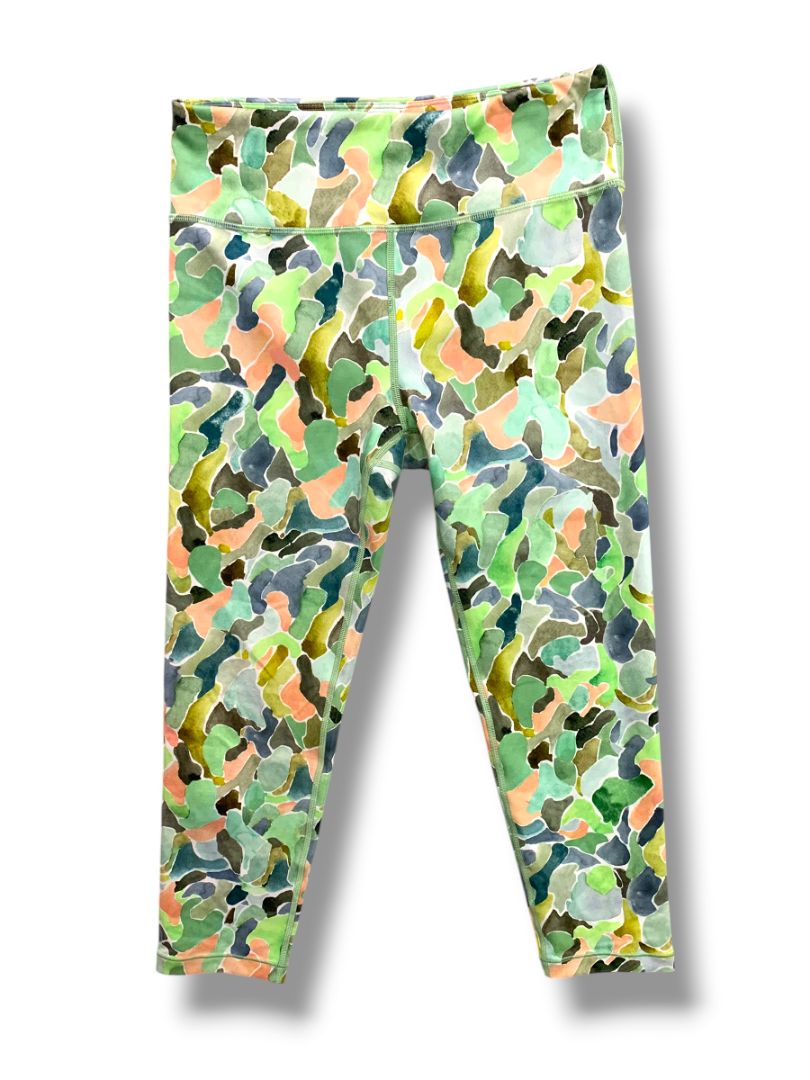 Size XXL Athleta Girl Chit Chat Leggings High Rise Printed Capri Green Print