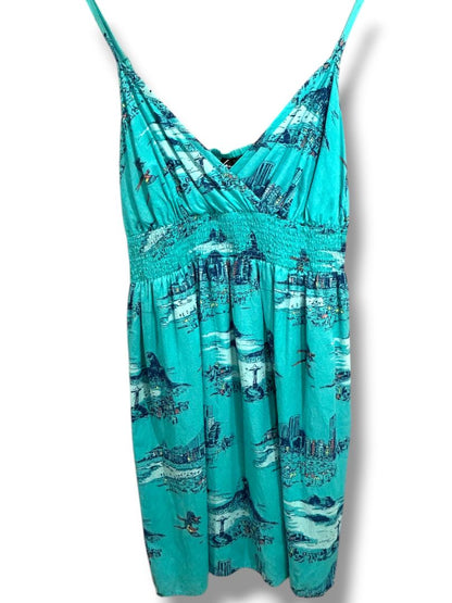 Size 20 Lane Bryant Plus Size Sundress Teal Print Adjustable Straps Smocked Back