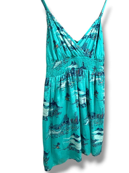 Size 20 Lane Bryant Plus Size Sundress Teal Print Adjustable Straps Smocked Back