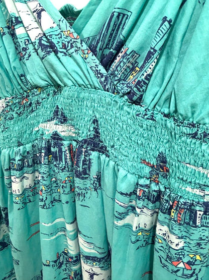 Size 20 Lane Bryant Plus Size Sundress Teal Print Adjustable Straps Smocked Back