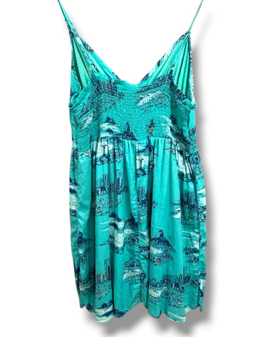Size 20 Lane Bryant Plus Size Sundress Teal Print Adjustable Straps Smocked Back