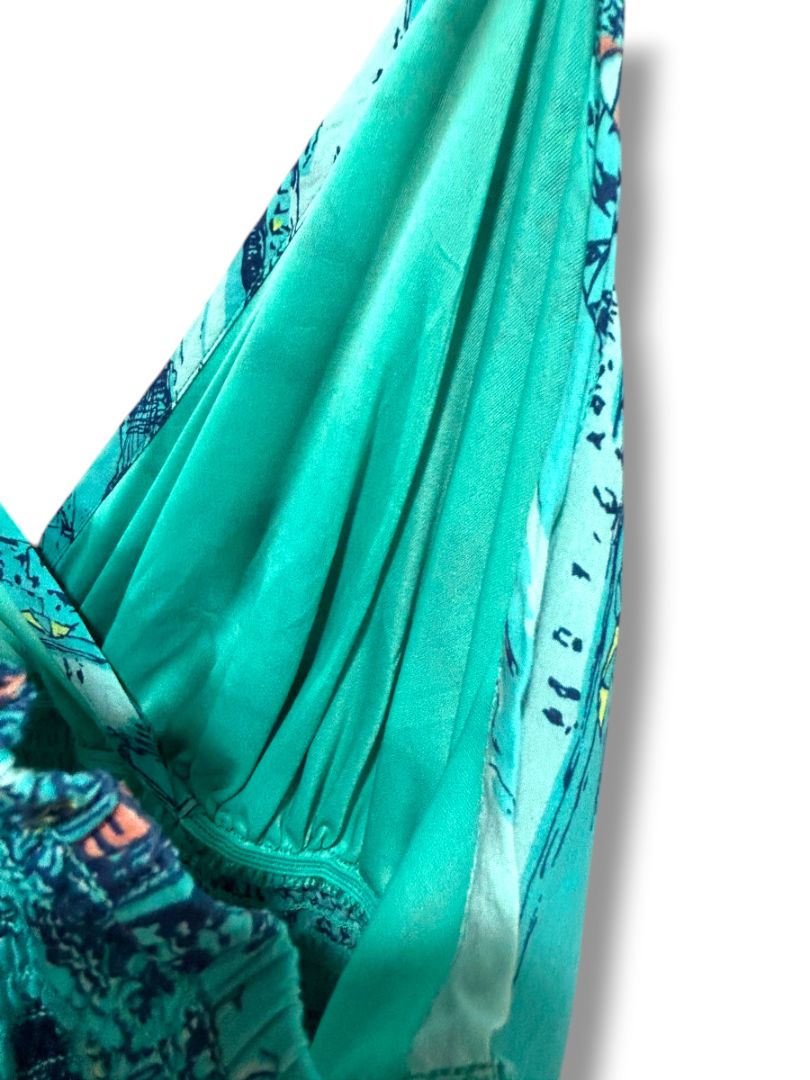 Size 20 Lane Bryant Plus Size Sundress Teal Print Adjustable Straps Smocked Back