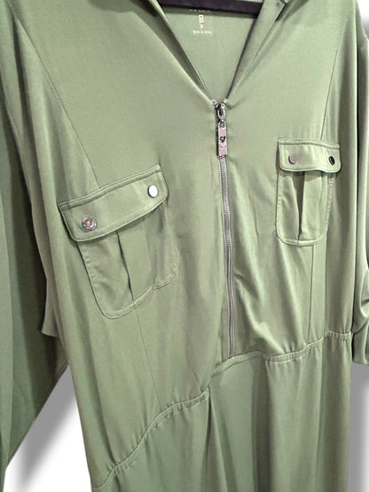 3X Belle Kim Gravel Womens Green Collared Dress Roll Tab Sleeve Plus Size