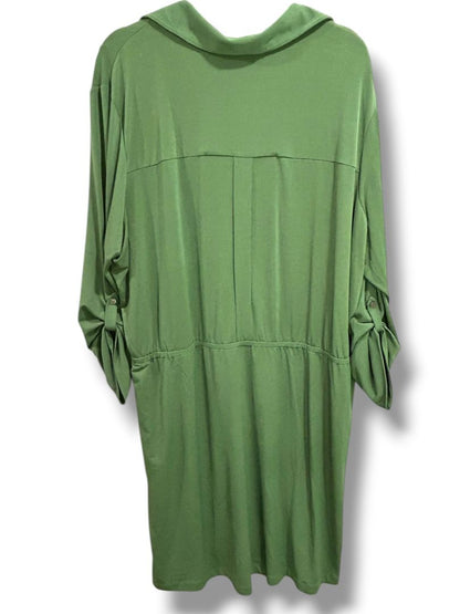 3X Belle Kim Gravel Womens Green Collared Dress Roll Tab Sleeve Plus Size