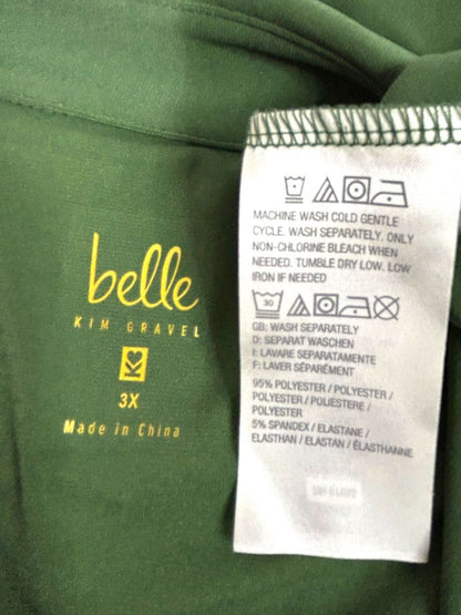 3X Belle Kim Gravel Womens Green Collared Dress Roll Tab Sleeve Plus Size