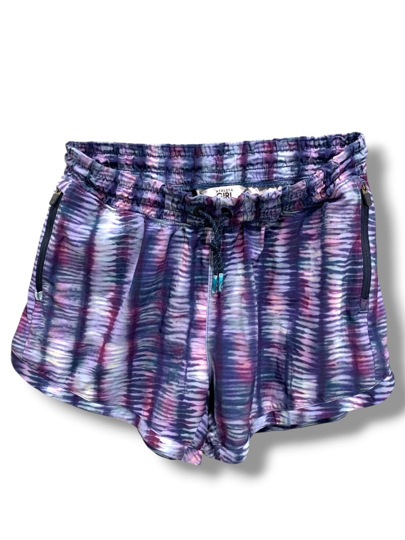 Size XXL (16) Athleta Girl Pull On Athletic Shorts Zip Pockets All Play 3" Short Purple Print