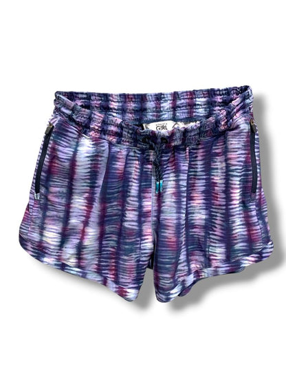 Size XXL (16) Athleta Girl Pull On Athletic Shorts Zip Pockets All Play 3" Short Purple Print