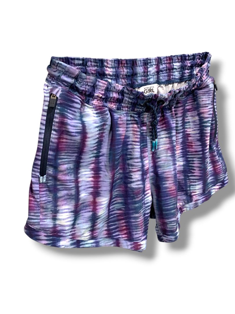 Size XXL (16) Athleta Girl Pull On Athletic Shorts Zip Pockets All Play 3" Short Purple Print