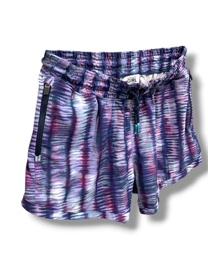 Size XXL (16) Athleta Girl Pull On Athletic Shorts Zip Pockets All Play 3" Short Purple Print