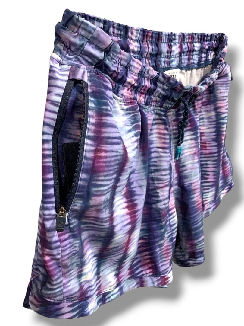 Size XXL (16) Athleta Girl Pull On Athletic Shorts Zip Pockets All Play 3" Short Purple Print