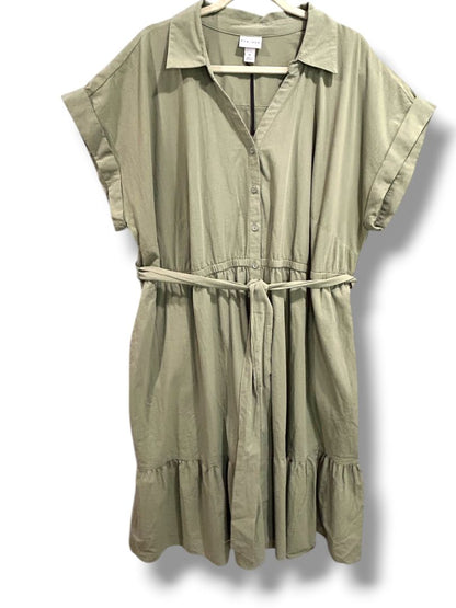 3X Ava & Viv Plus Size Sage Green Belted Cotton Shirtdress New Pockets