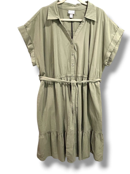 3X Ava & Viv Plus Size Sage Green Belted Cotton Shirtdress New Pockets