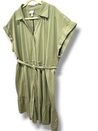 3X Ava & Viv Plus Size Sage Green Belted Cotton Shirtdress New Pockets
