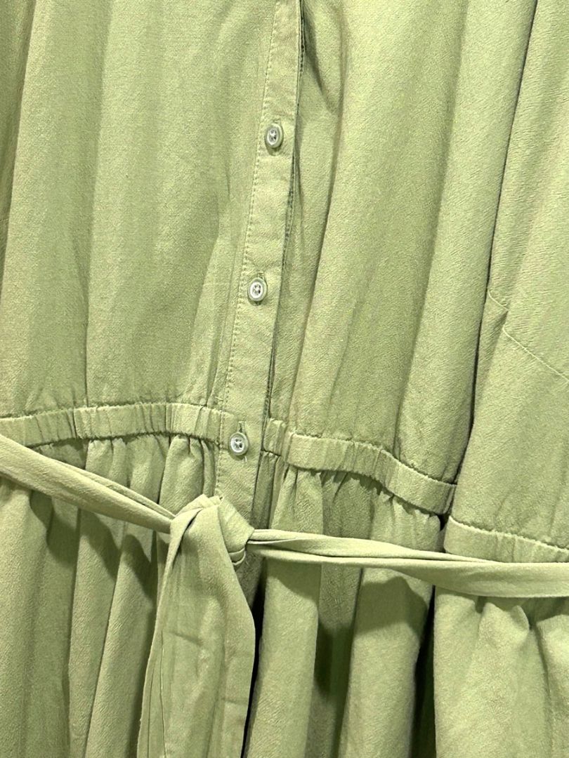 3X Ava & Viv Plus Size Sage Green Belted Cotton Shirtdress New Pockets