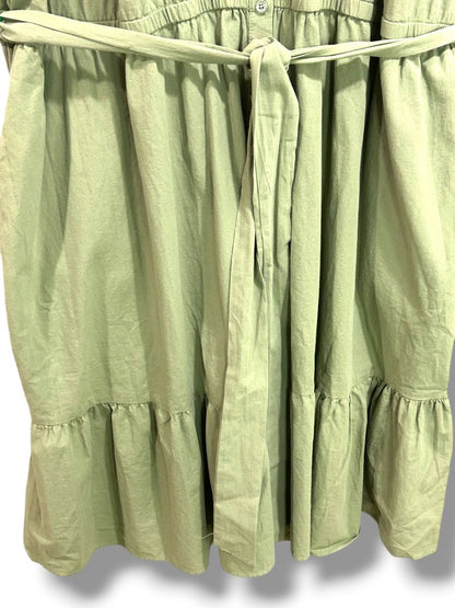 3X Ava & Viv Plus Size Sage Green Belted Cotton Shirtdress New Pockets